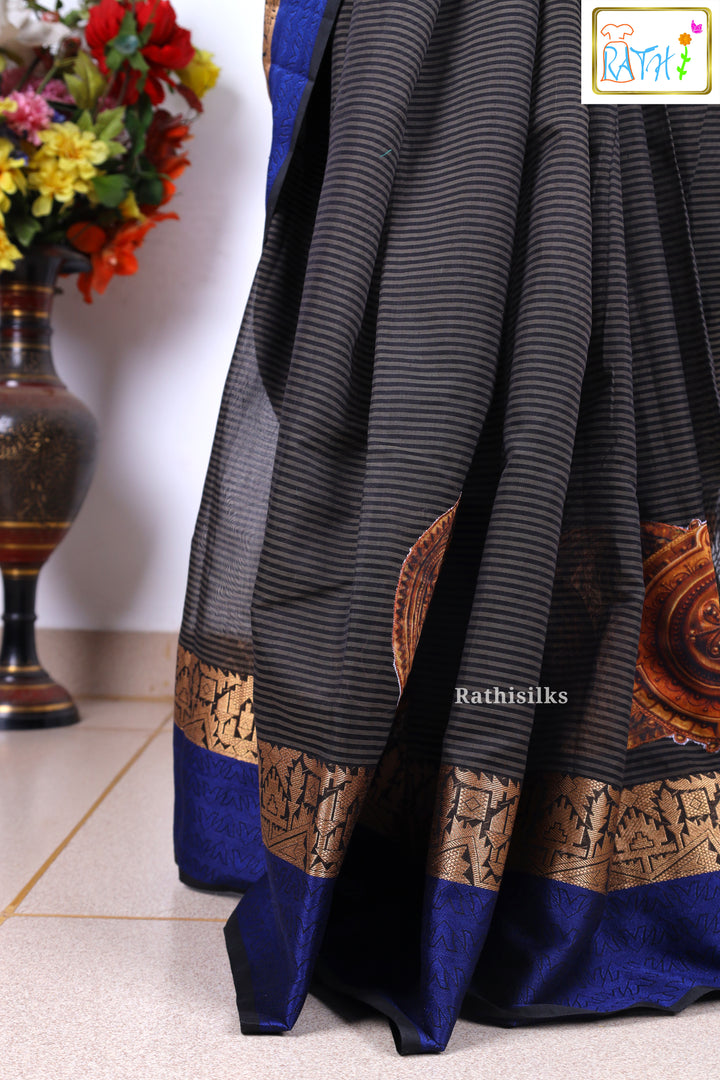 Striking Black & Blue Art Silk Fancy Saree