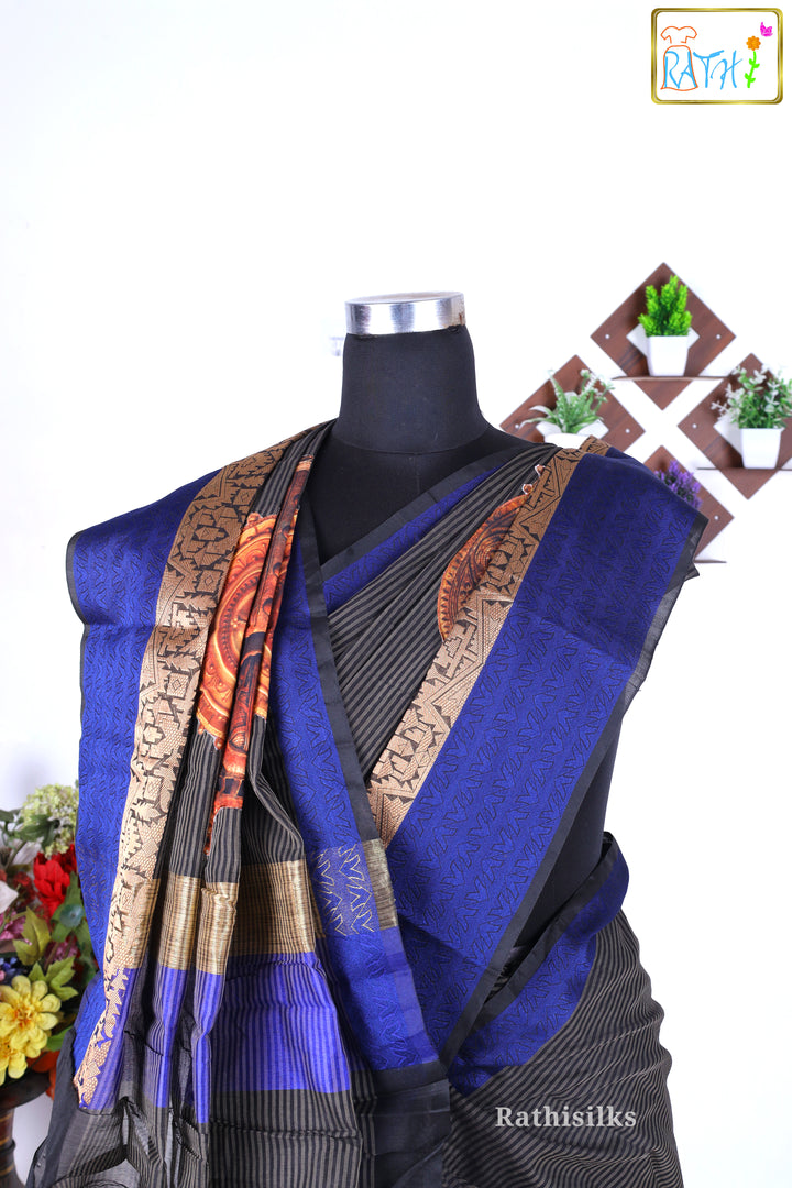 Striking Black & Blue Art Silk Fancy Saree