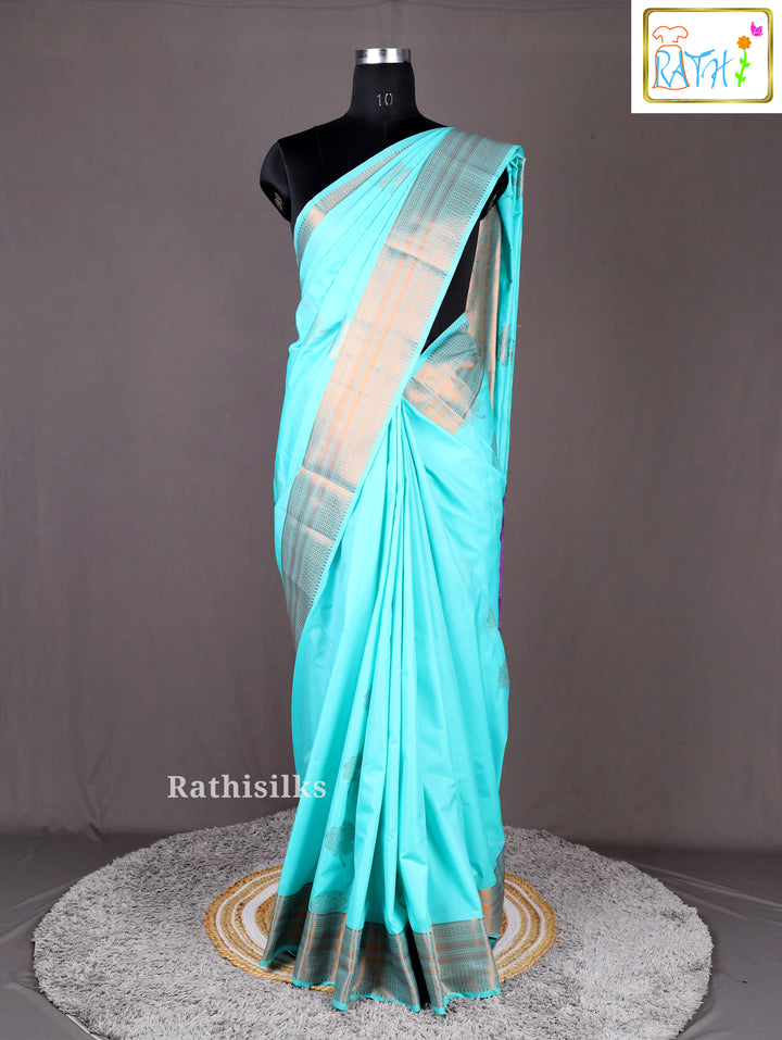Aqua Blue Semi Soft Silk Saree