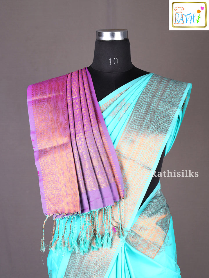 Aqua Blue Semi Soft Silk Saree