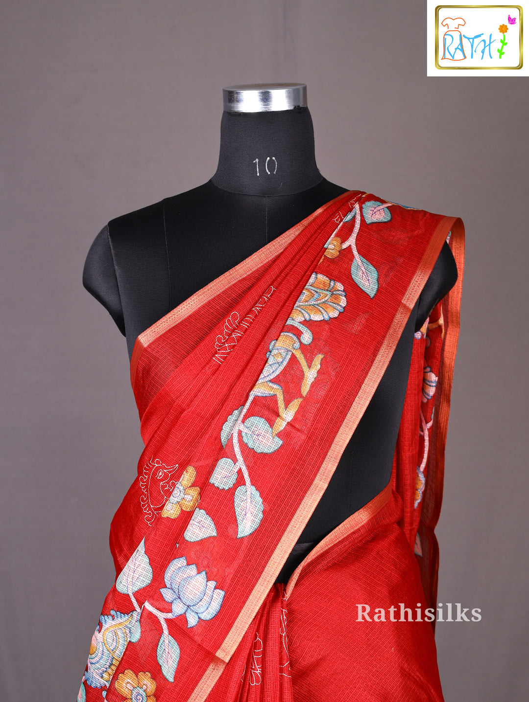 Red Satin Printed Saree