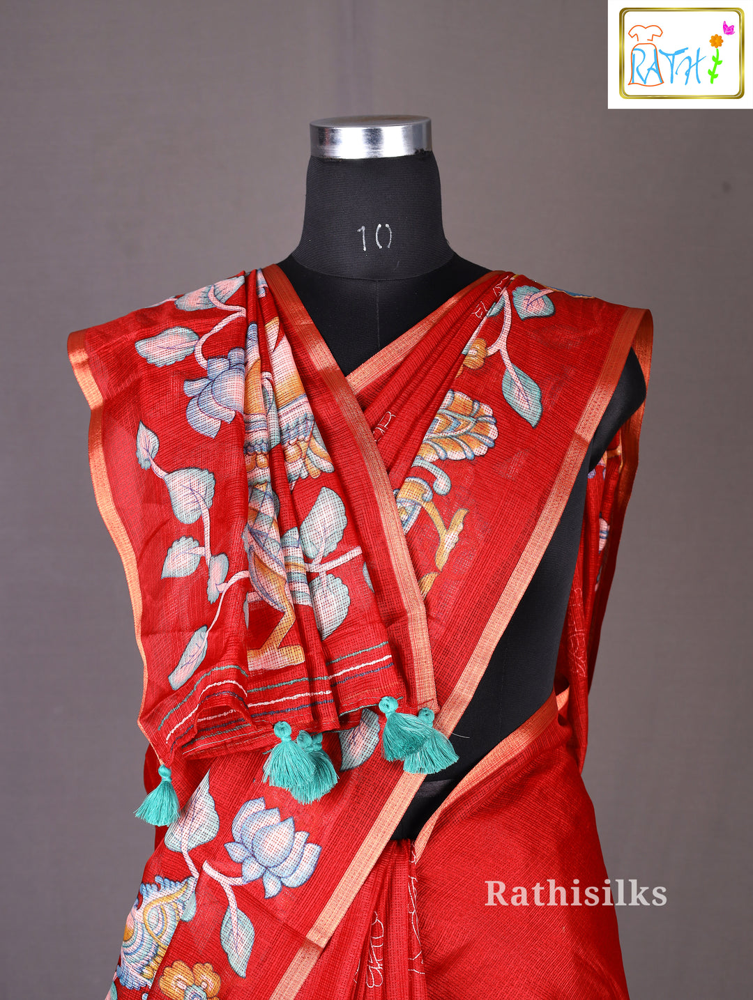 Red Satin Printed Saree