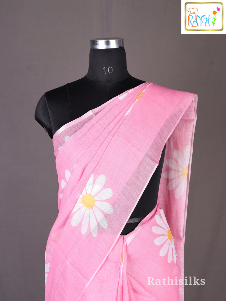 Pink Linen Cotton Saree
