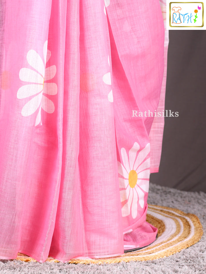 Pink Linen Cotton Saree