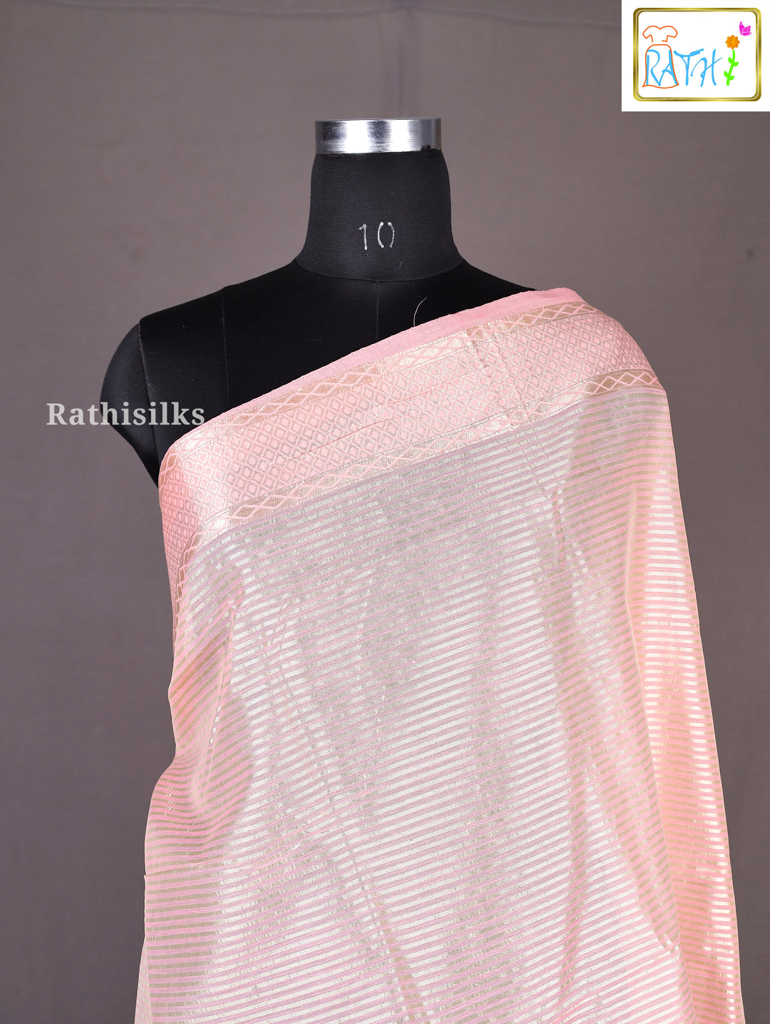 Peach Pink Semi Raw Silk Saree