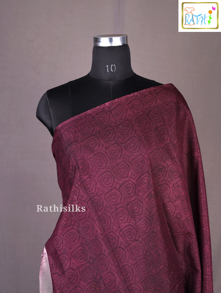 Brown & Beige Synthetic Printed Saree