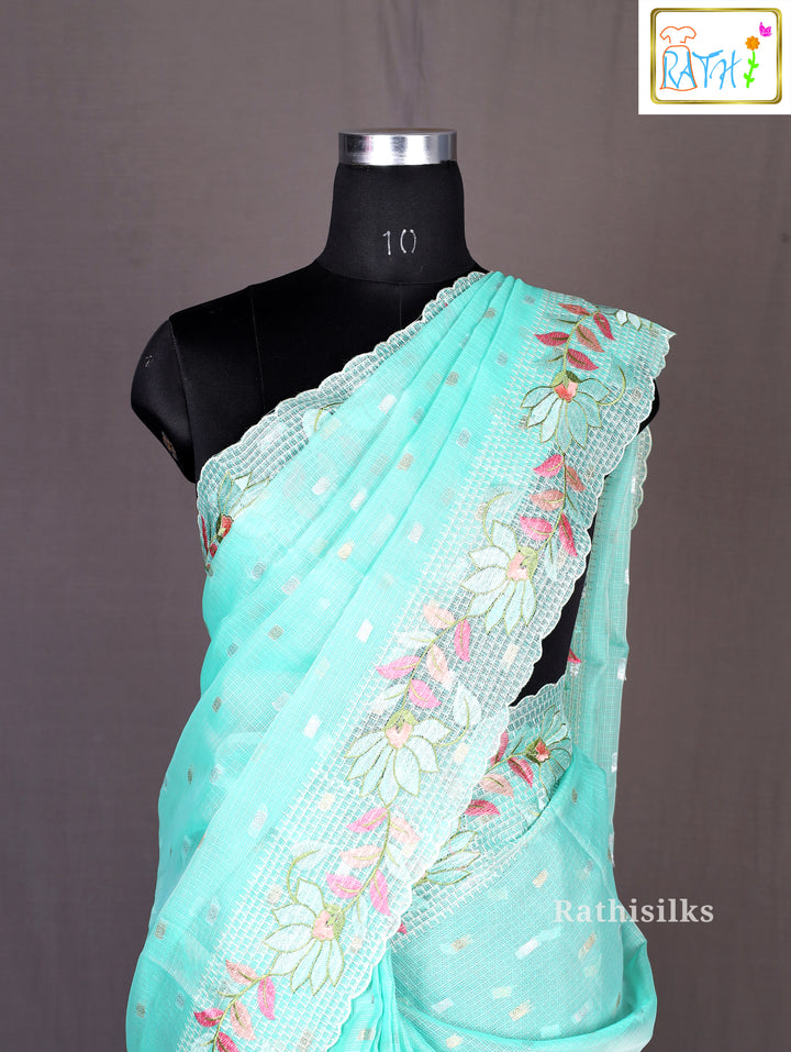 Mint Green Floral Organza Saree