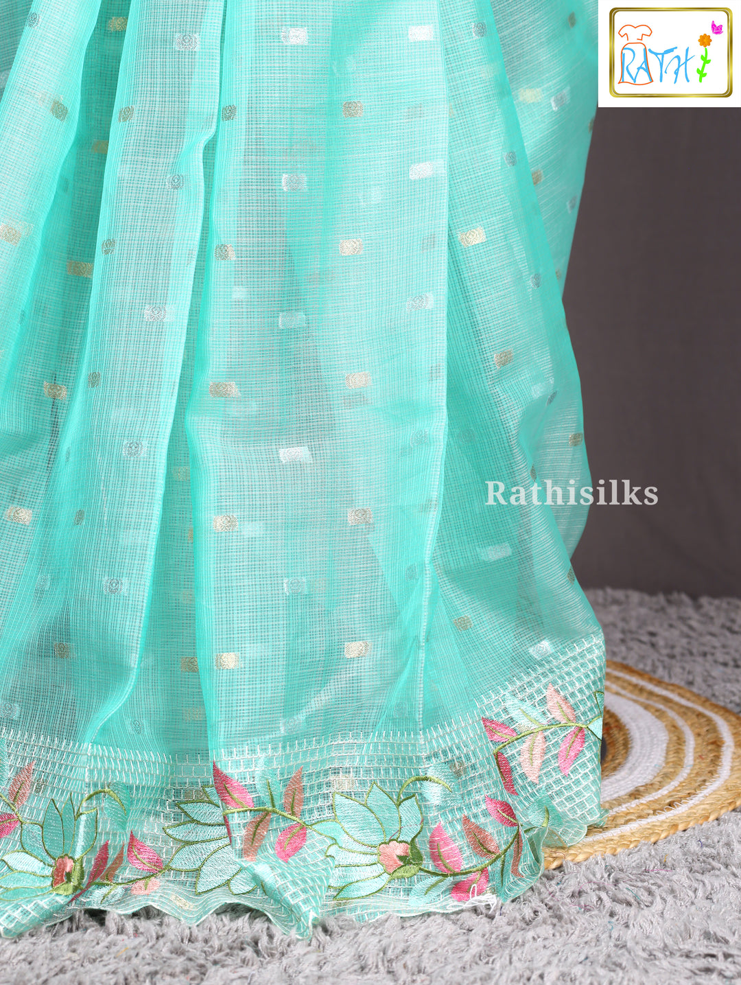 Mint Green Floral Organza Saree