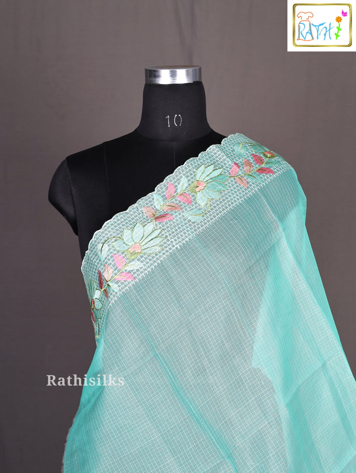 Mint Green Floral Organza Saree
