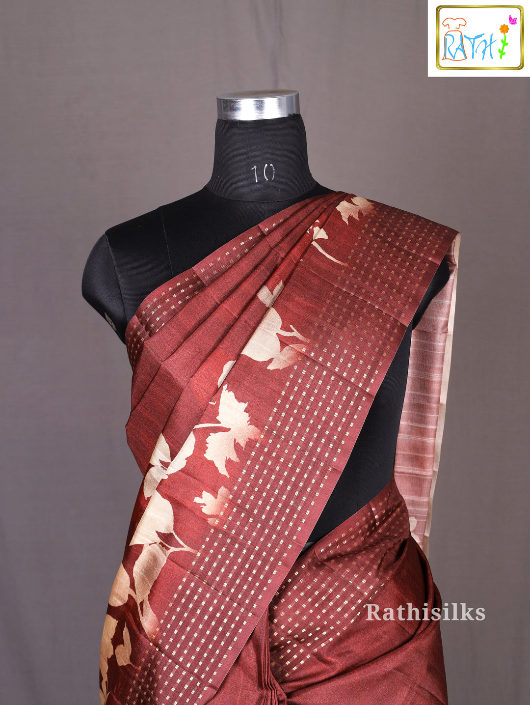 Maroon Floral Border Semi Tussar Saree