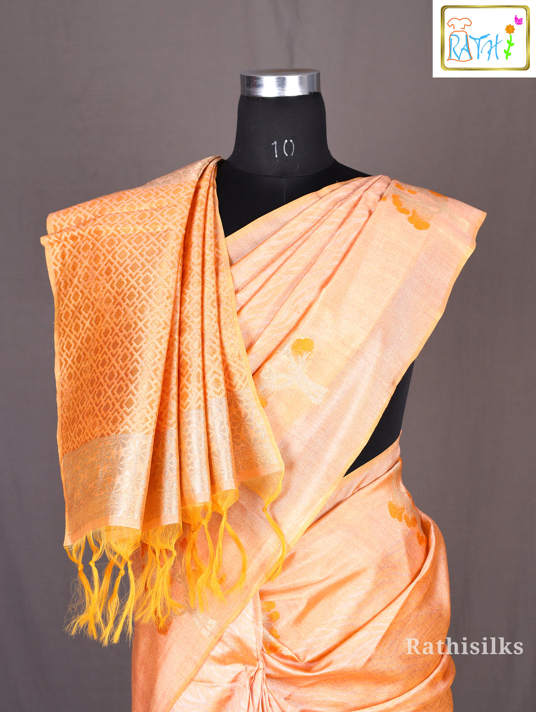 Peach Woven Motif Semi Tussar Saree