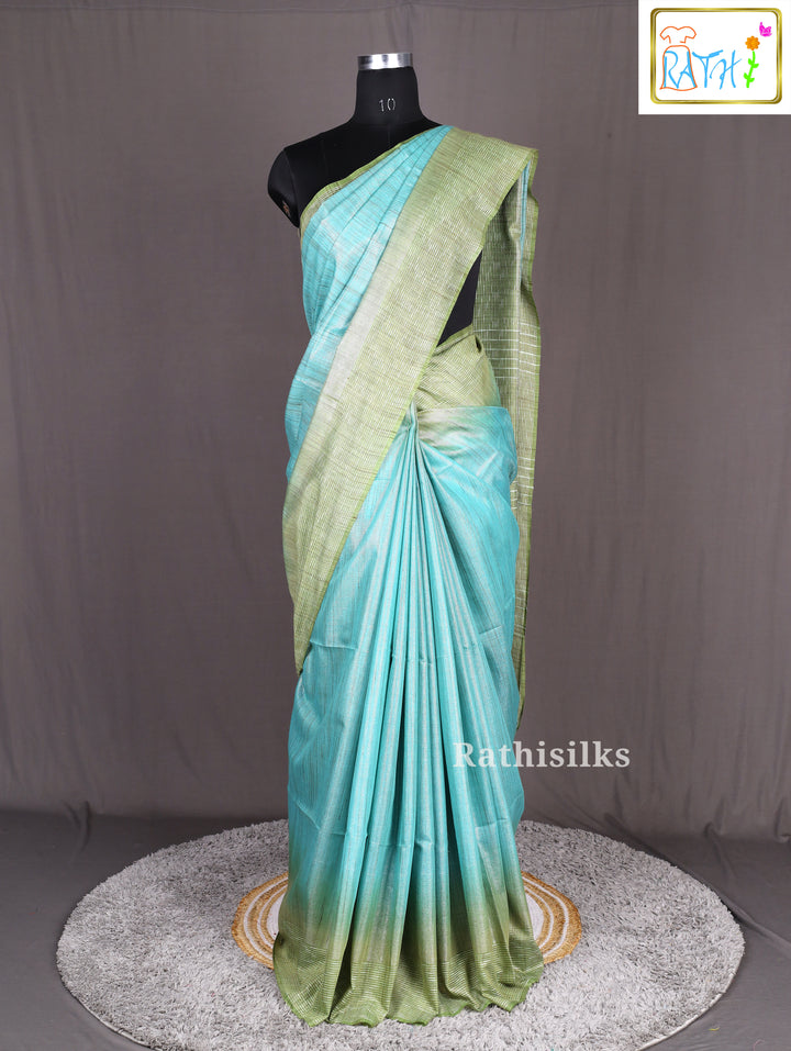 Aqua Green Checked Cotta Cotton Saree