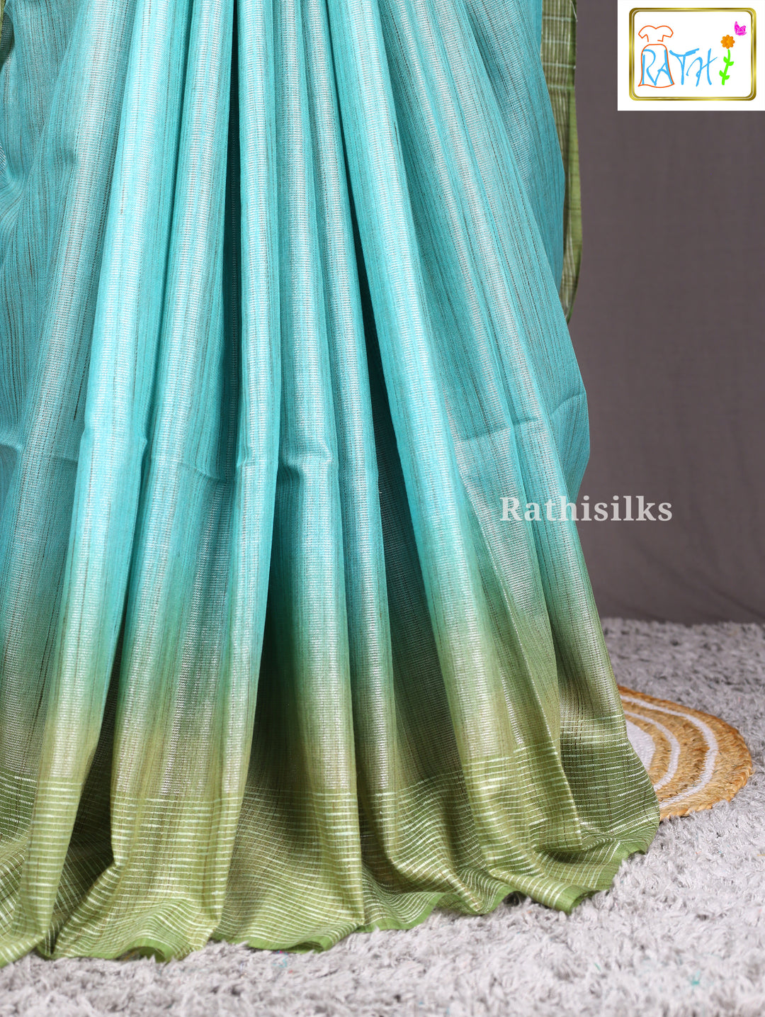 Aqua Green Checked Cotta Cotton Saree