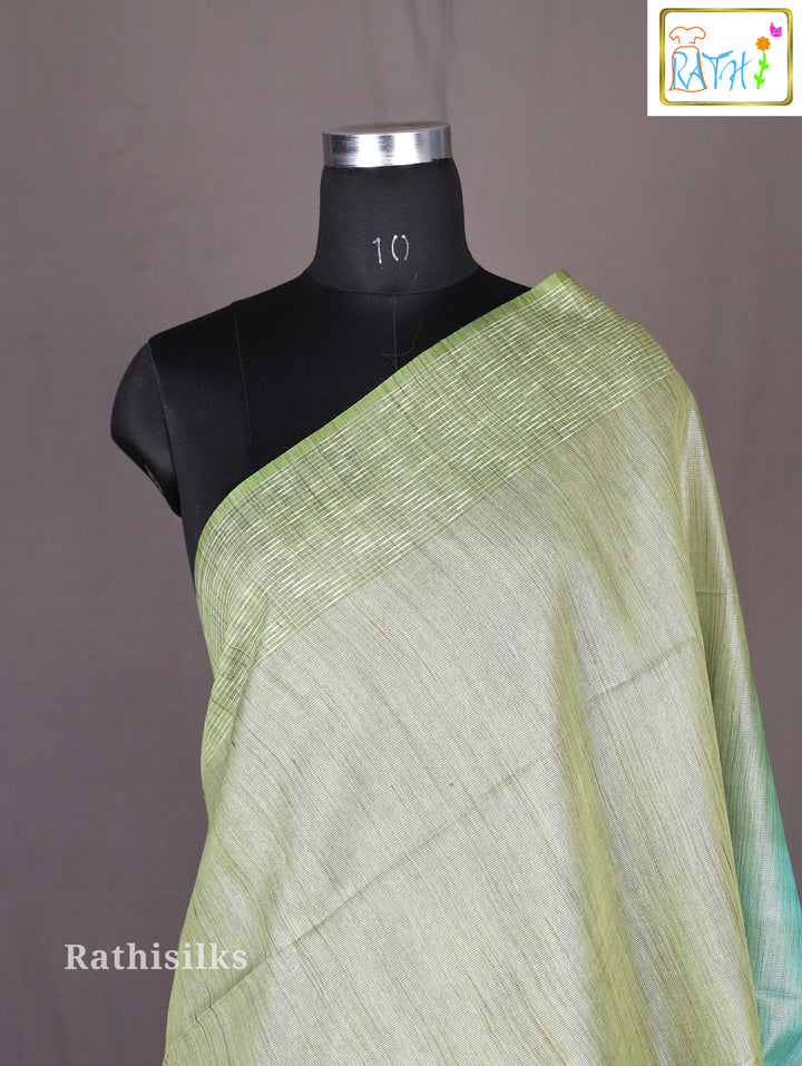 Aqua Green Checked Cotta Cotton Saree