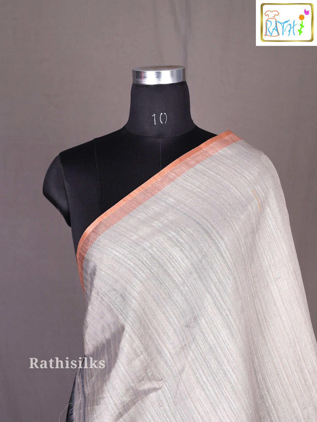 Grey Lotus & Cow Design Cotta Cotton Saree