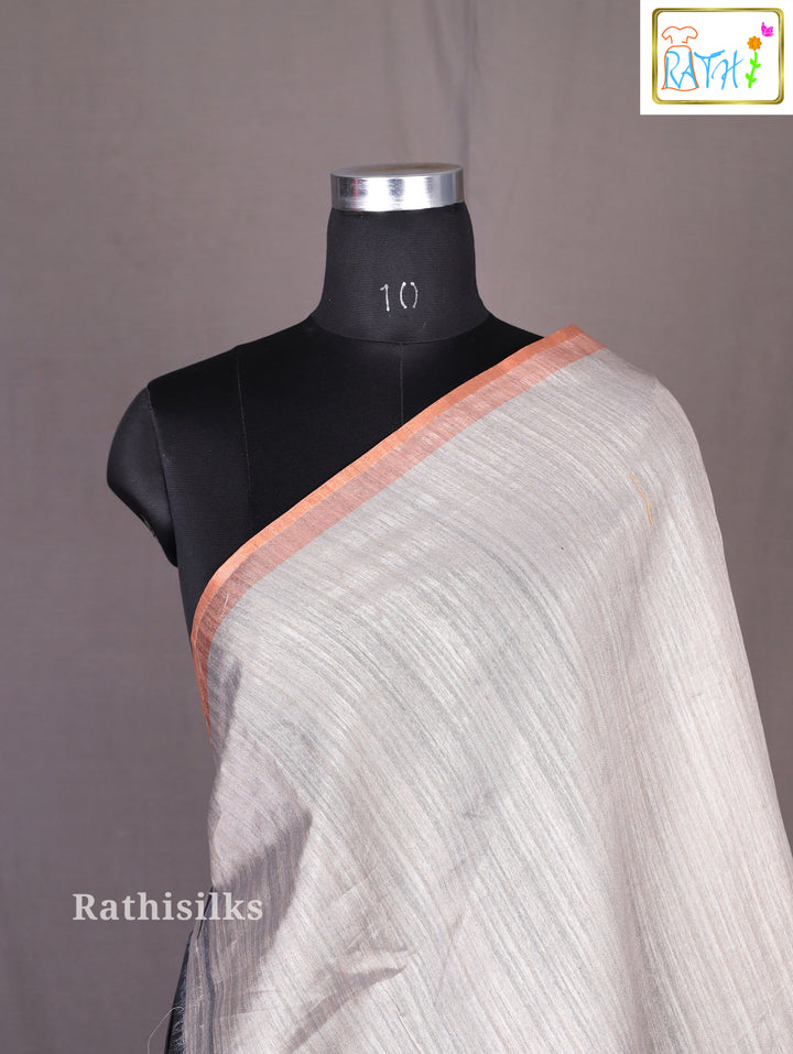 Grey Lotus & Cow Design Cotta Cotton Saree