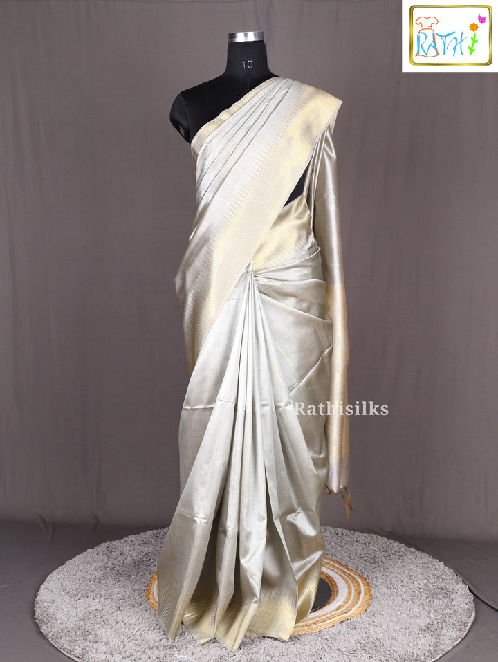 Silver Striped Border Tussar Saree