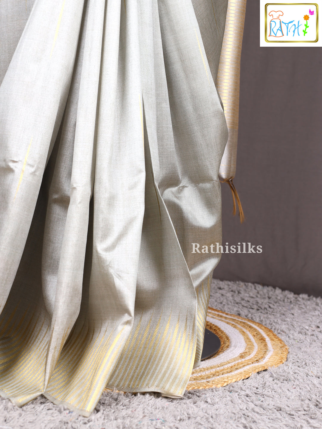 Silver Striped Border Tussar Saree