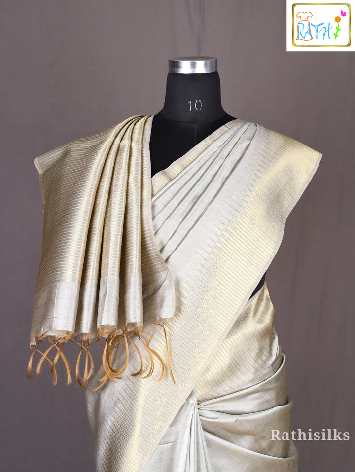 Silver Striped Border Tussar Saree