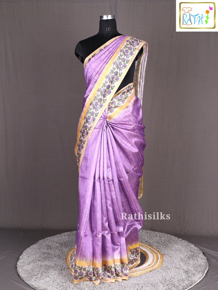 Lavender Floral Border Synthetic Cotton Saree