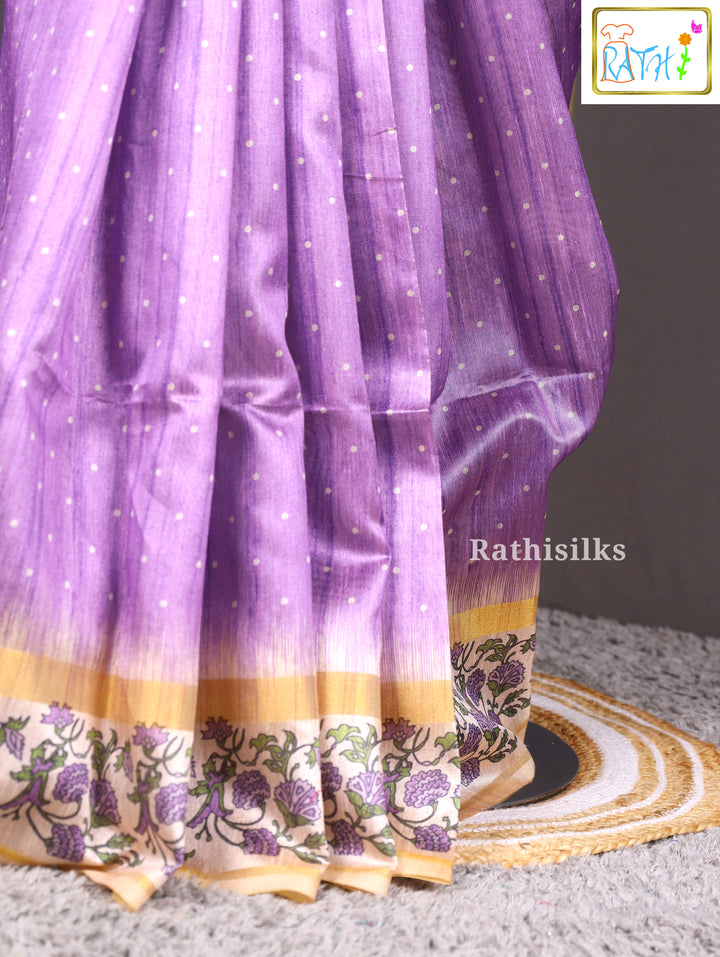 Lavender Floral Border Synthetic Cotton Saree