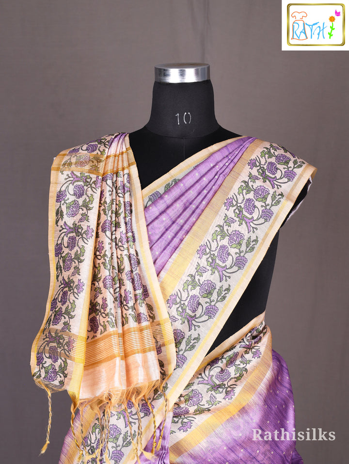 Lavender Floral Border Synthetic Cotton Saree