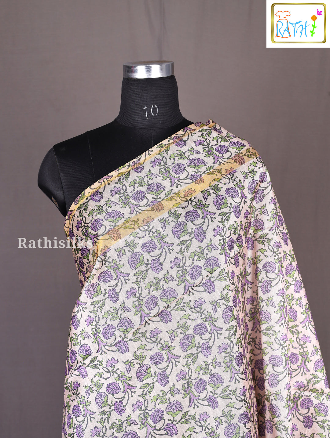 Lavender Floral Border Synthetic Cotton Saree