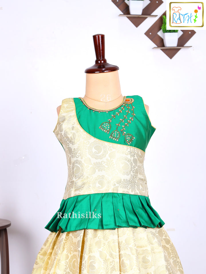 Green Peplum Style Brocade Art Silk Pavadai Set