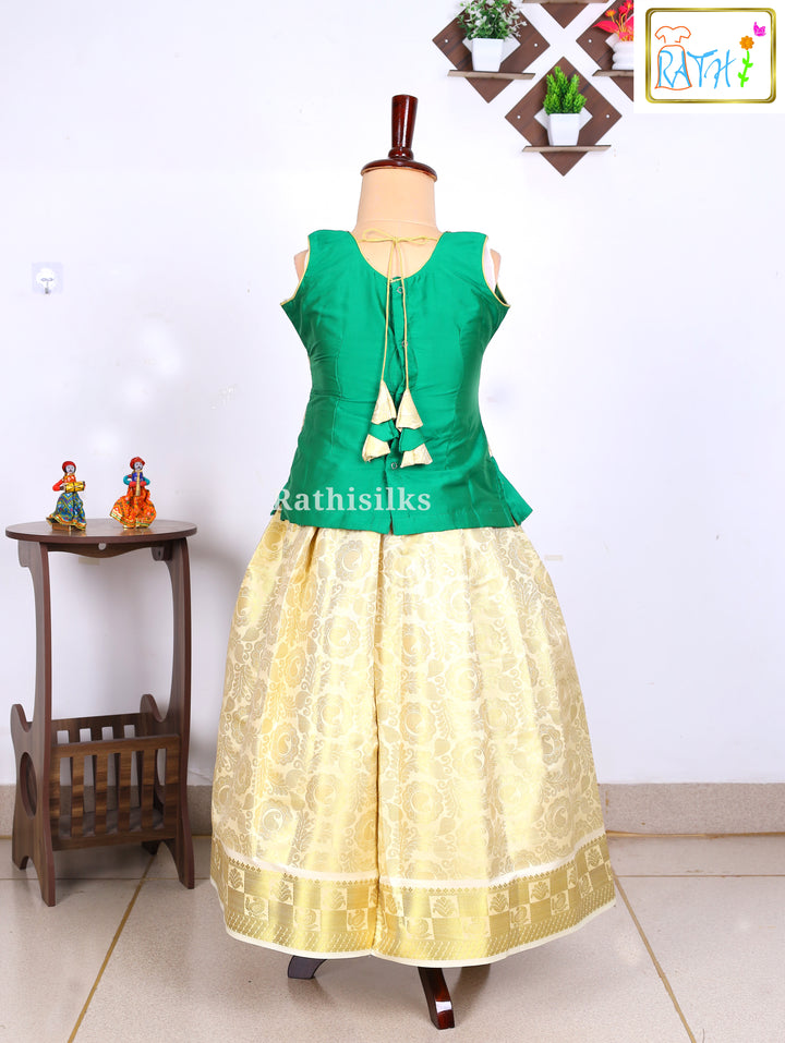 Green Peplum Style Brocade Art Silk Pavadai Set