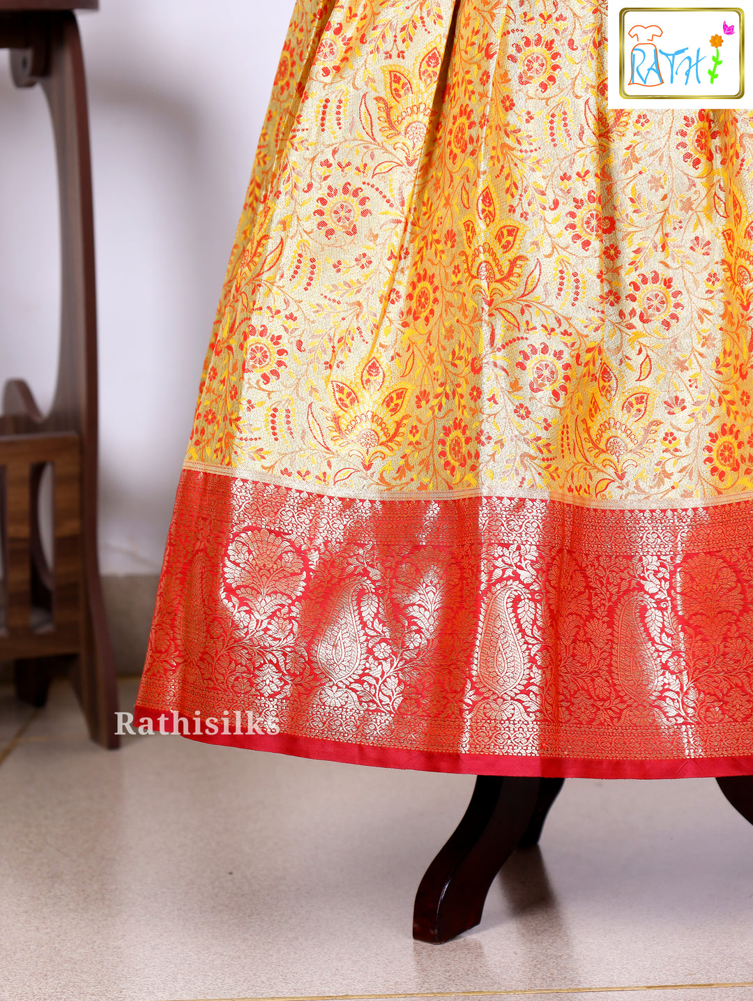 Maroon Karishma Top with Golden Brocade Art Silk Pavadai Set