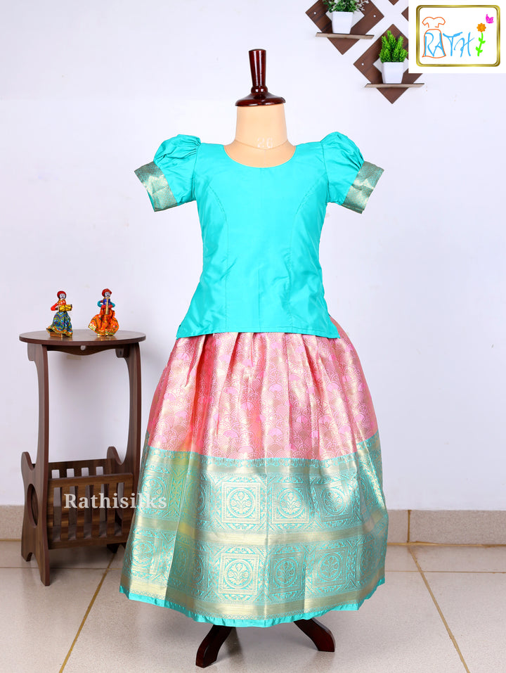 Green Karishma Top with Pink Art Silk Pavadai Set