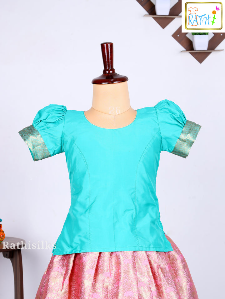 Green Karishma Top with Pink Art Silk Pavadai Set