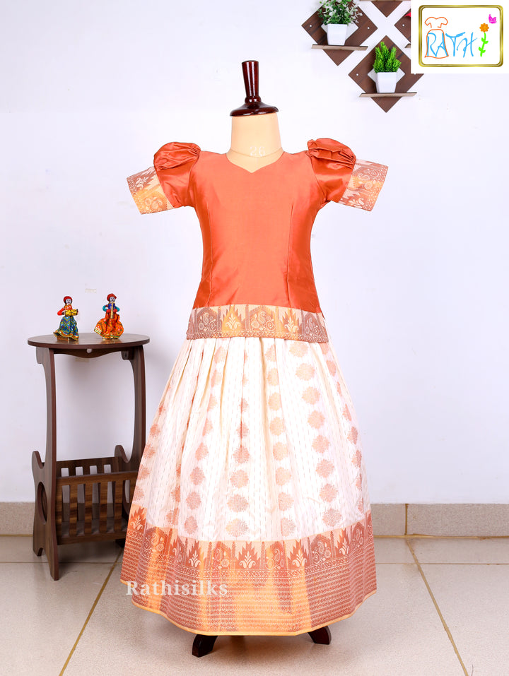 Karishma Puff-Sleeve Top with Traditional Art Silk Pavadai Set