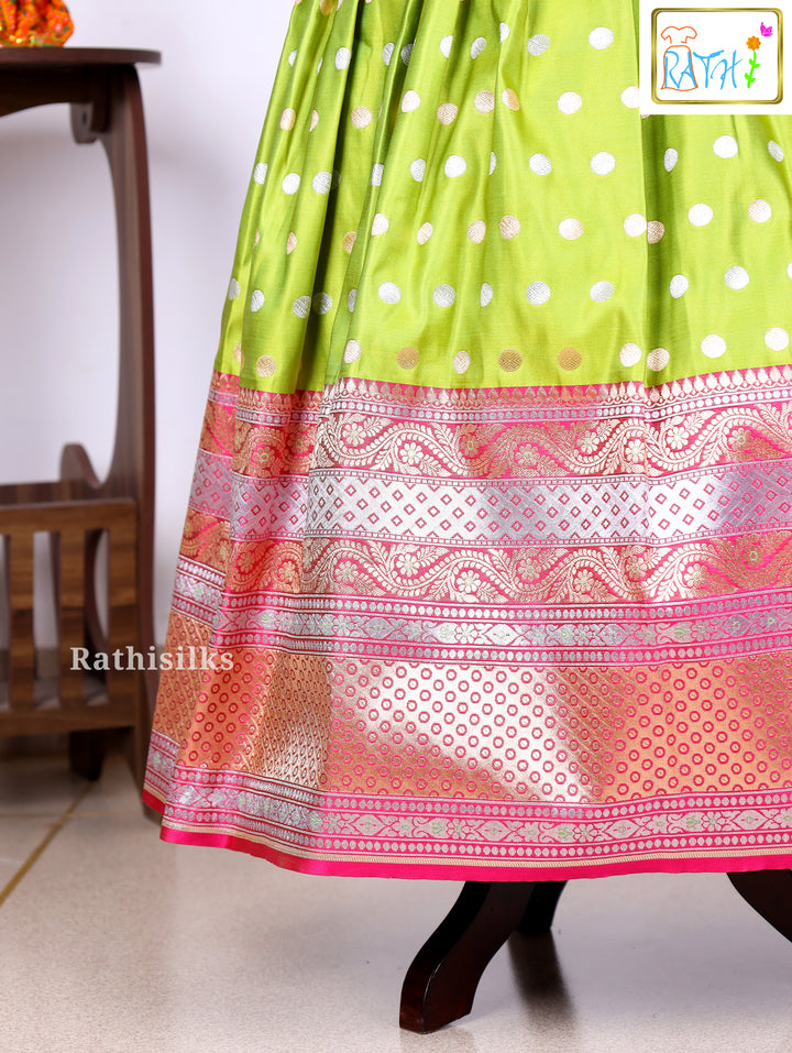 Pink Karishma Top with Green Polka Art Silk Pavadai Set