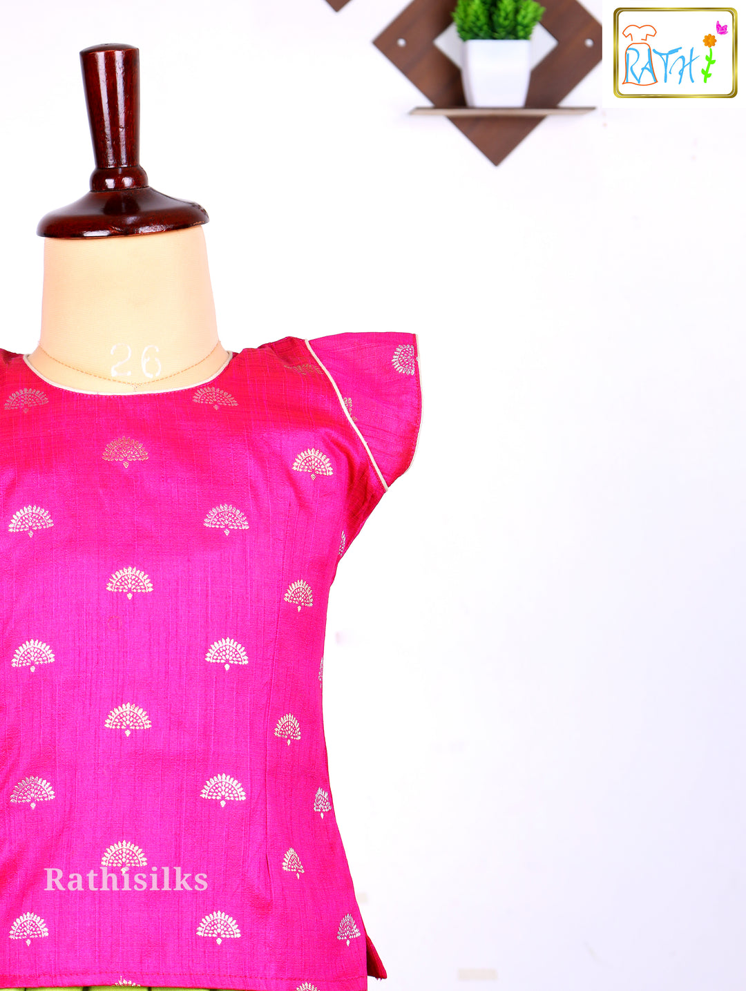 Pink Karishma Top with Green Polka Art Silk Pavadai Set