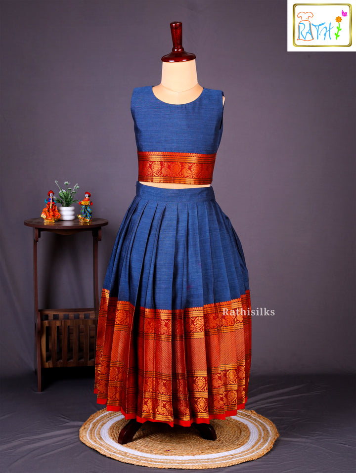 Traditional Blue Narayanapet Cotton Pavadai Sattai