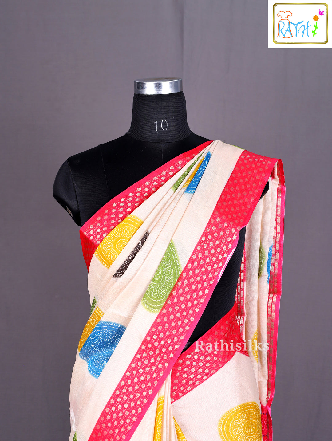 Multicolor Polka Circle Design Synthetic Saree