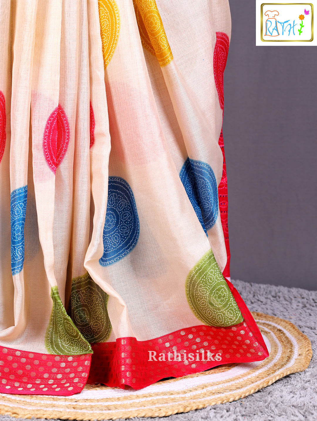 Multicolor Polka Circle Design Synthetic Saree