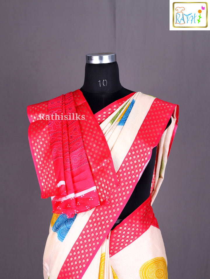 Multicolor Polka Circle Design Synthetic Saree