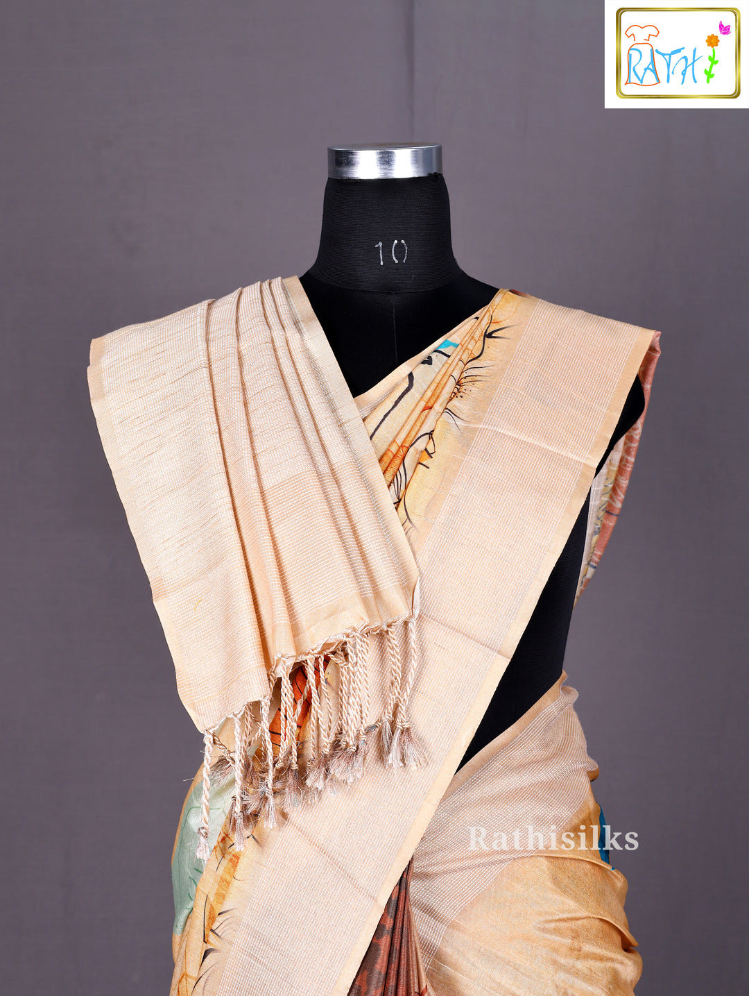 Beige & Brown Artistic Printed Cotton-Based Saree