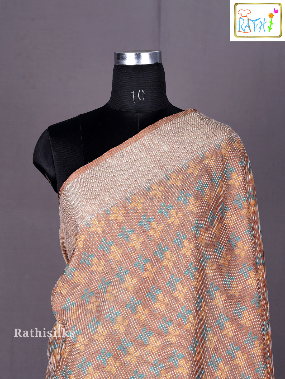 Beige & Brown Artistic Printed Cotton-Based Saree