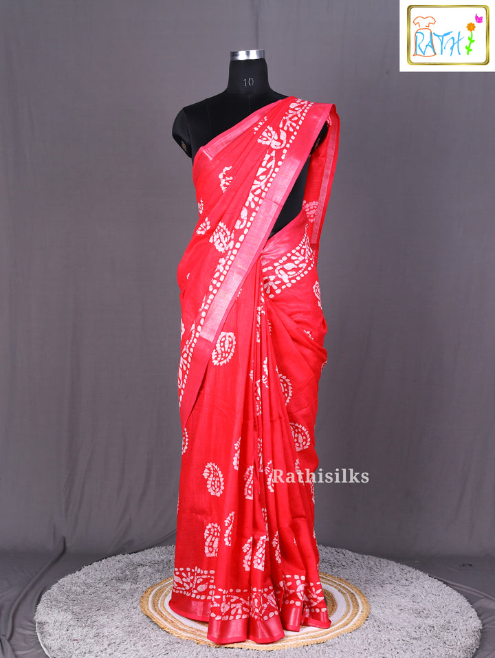 Red Bandhani Print Cotton Saree