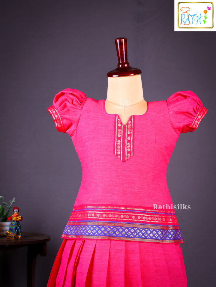Traditional Pink & Blue Pavadai Sattai