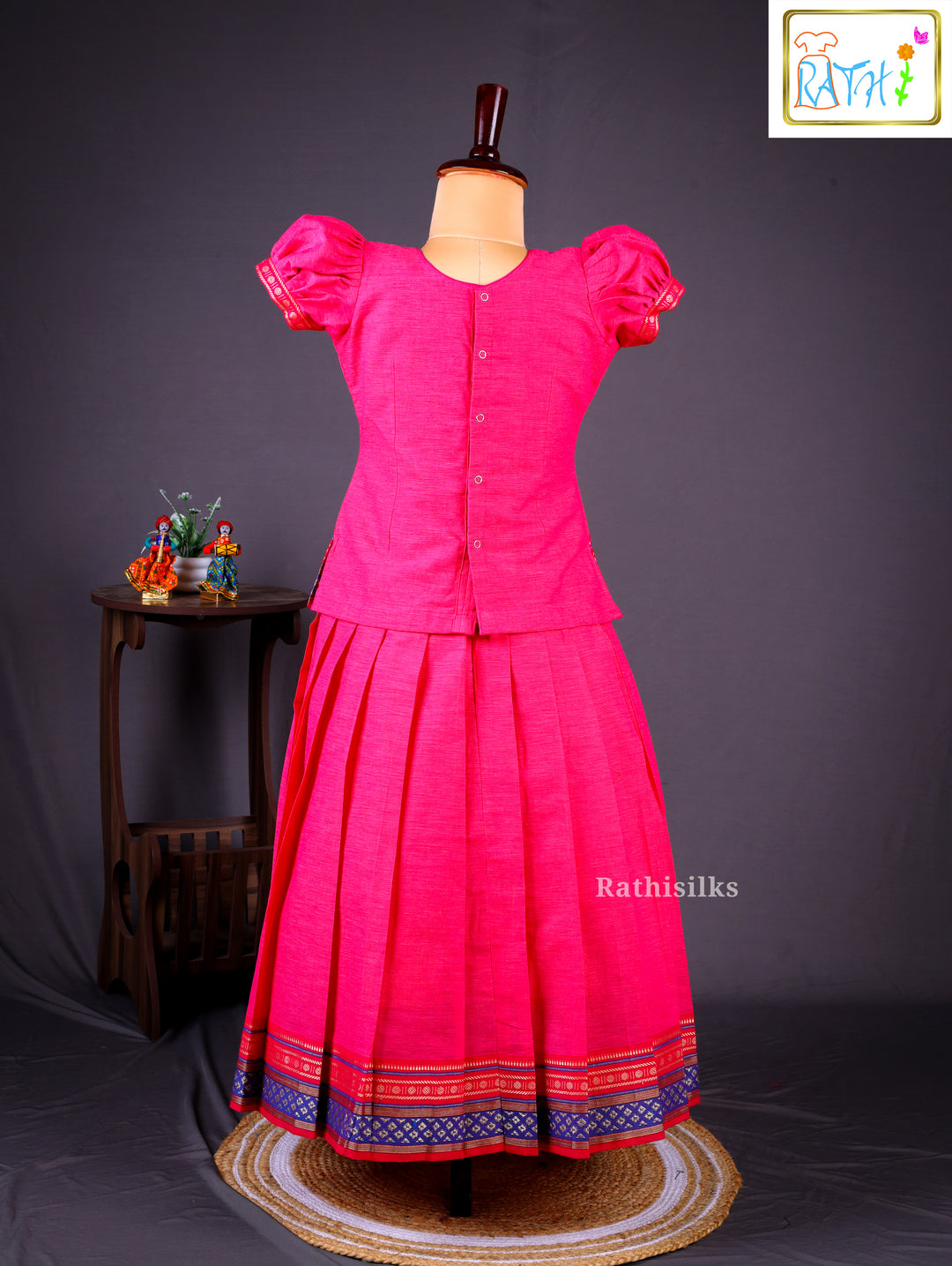 Traditional Pink & Blue Pavadai Sattai