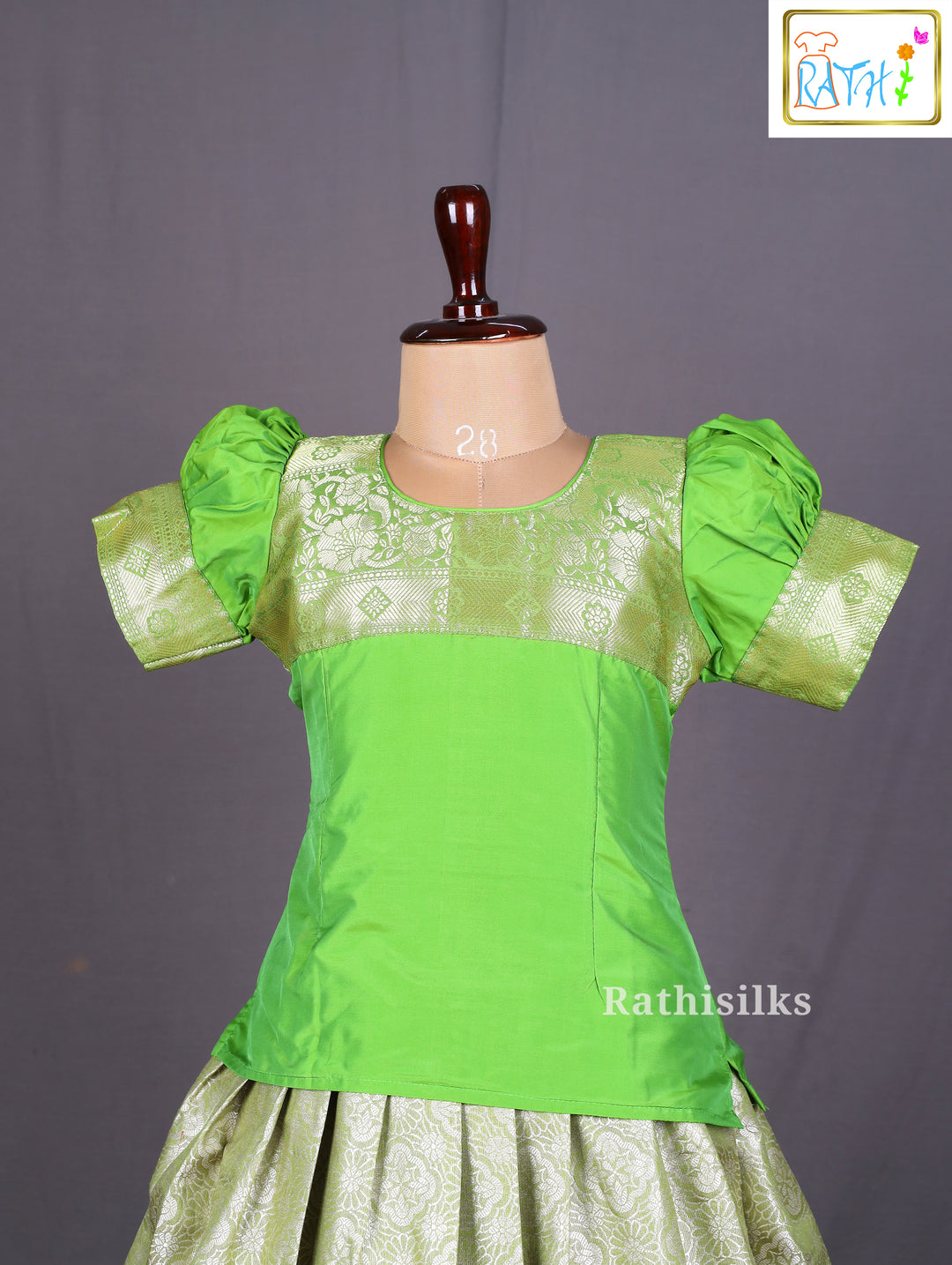 Green Blouse with Silver Zari Woven Art Silk Pavadai Set