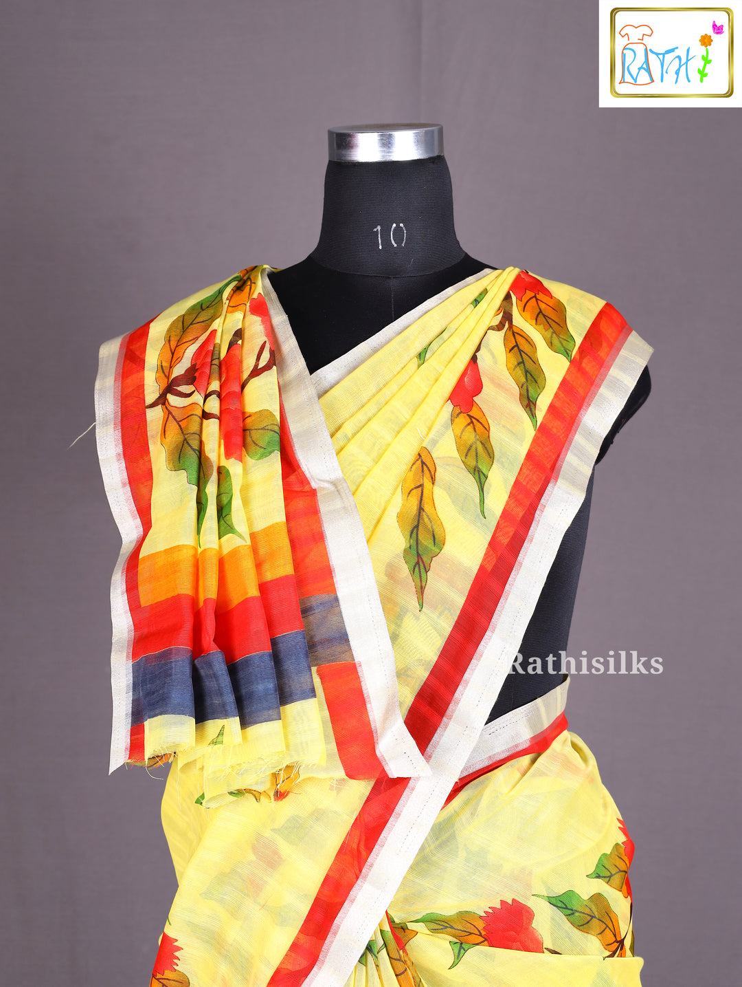 Elegant Yellow Floral Printed Cotton Saree
