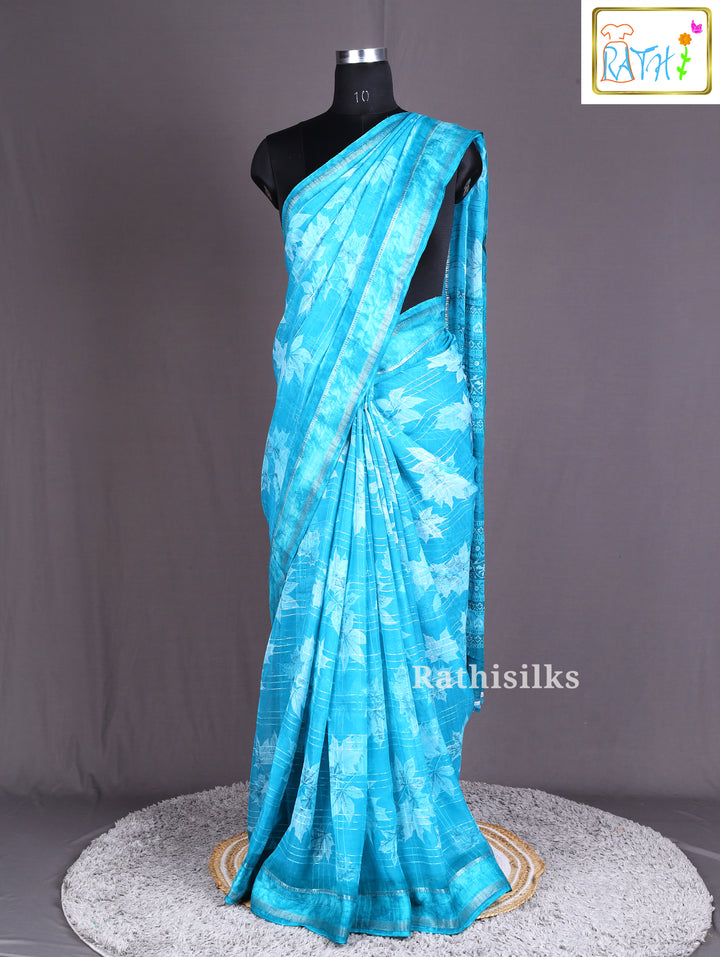 Elegant Turquoise Printed Saree