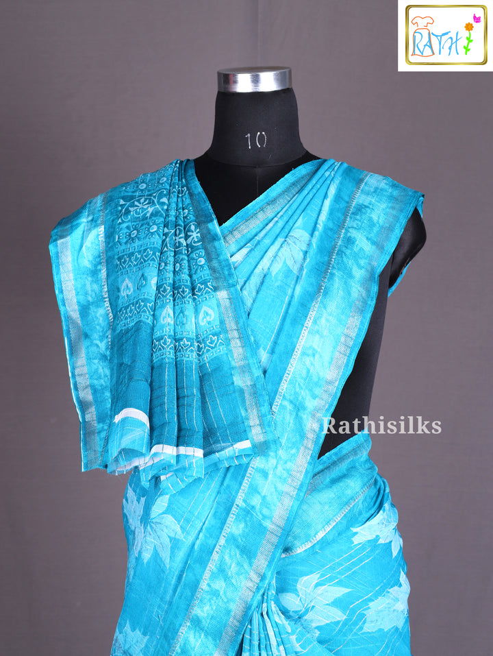 Elegant Turquoise Printed Saree