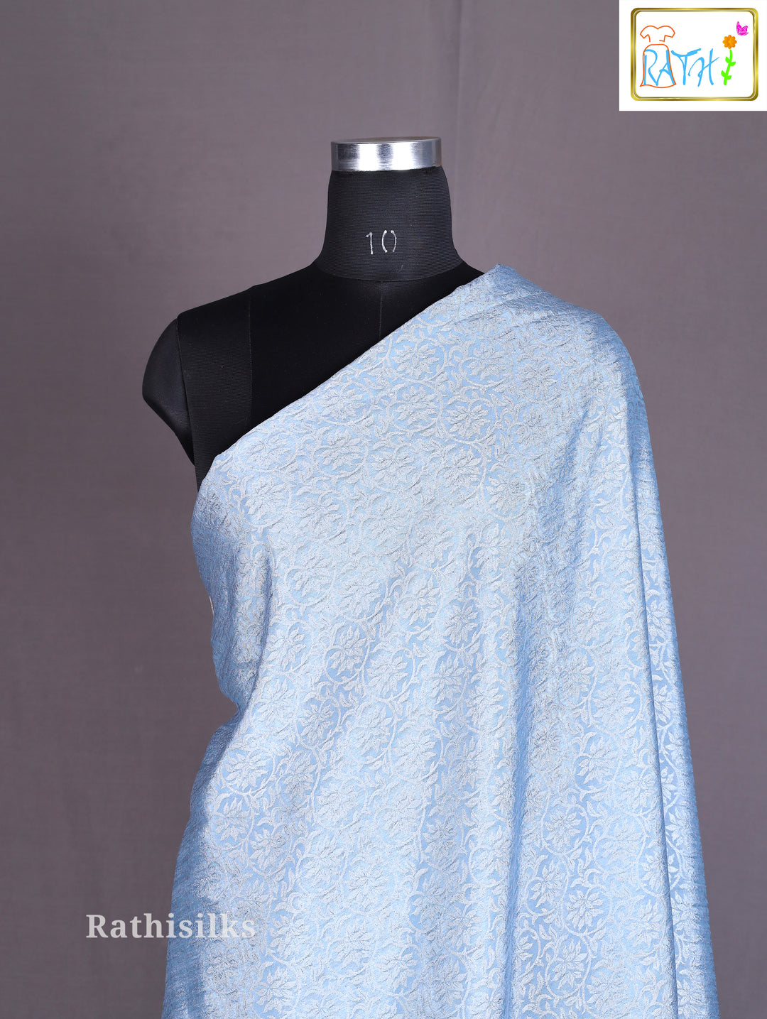 Silver Blue Floral Organza Saree