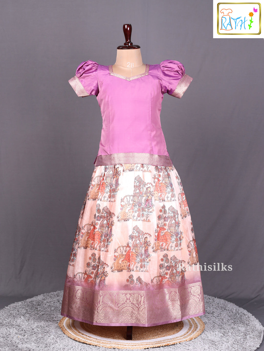 Elegant Pink & Cream Art Silk Pavadai Set